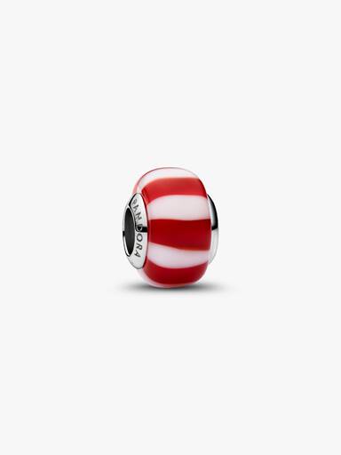 Rød Sukkertøystokk Muranoglass Charm