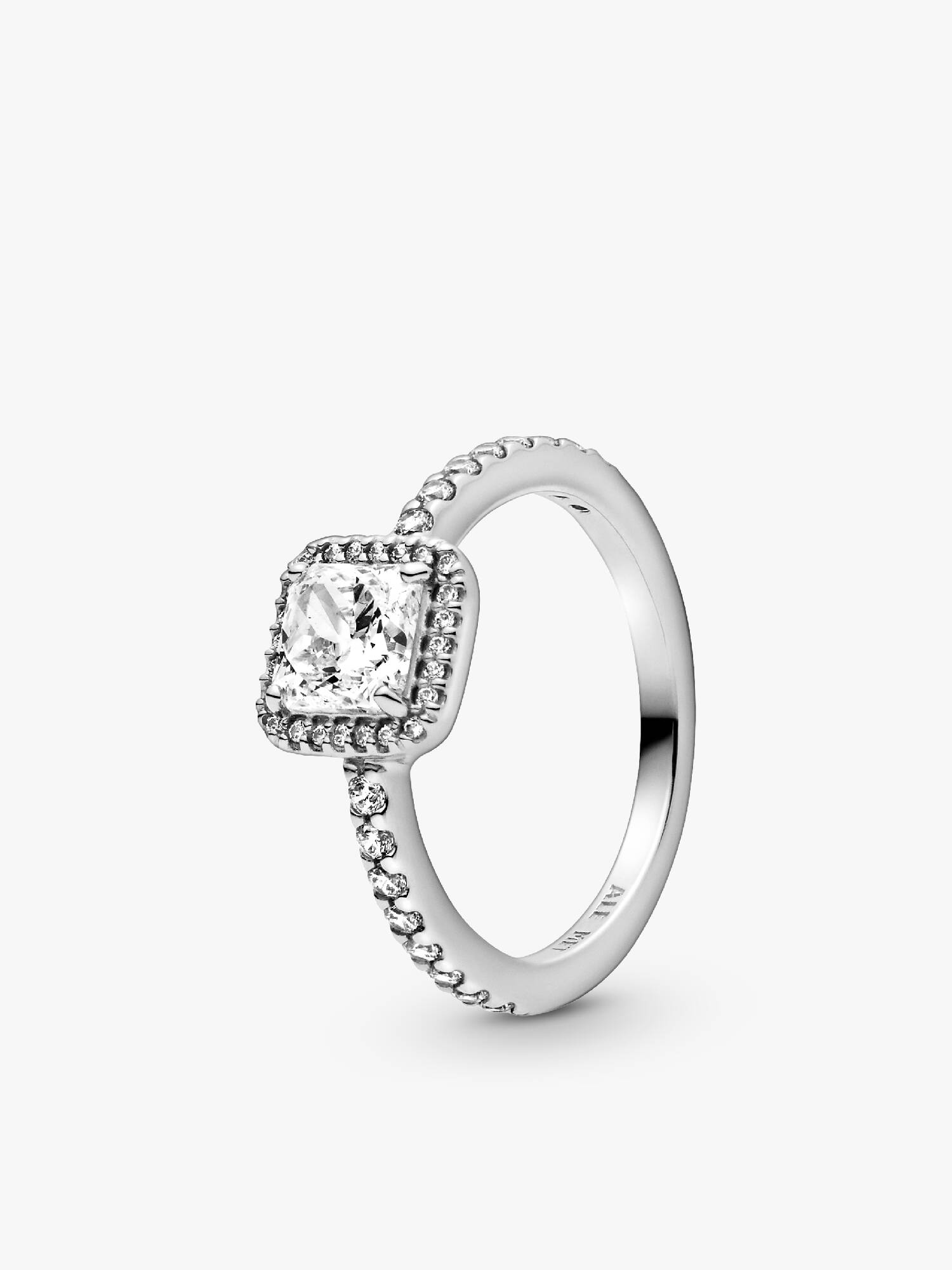 Firkantet halo-ring med glitrende steiner