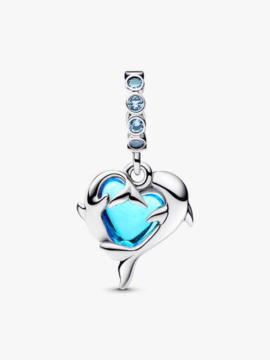 Delfiner Hengende Charm i Blått Muranoglass