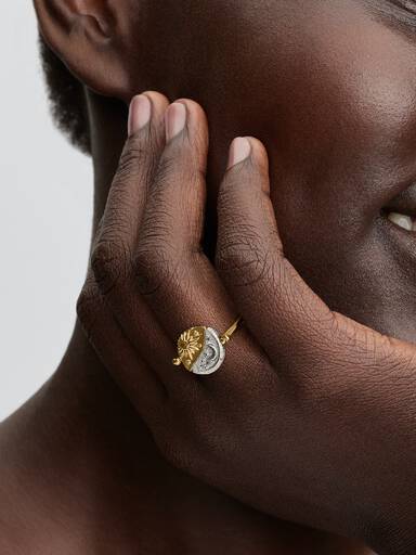 Sol og Måne Vendbar Medaljong Ring