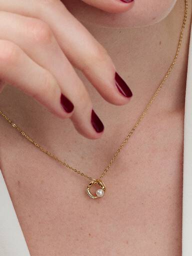 Organisk Formet Pavé Sirkel og Behandlet Ferskvannskulturperle Collier Halskjede