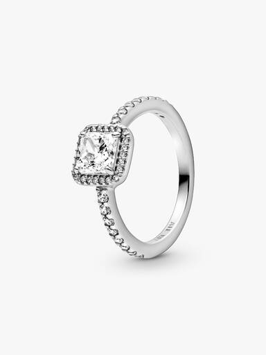 Firkantet halo-ring med glitrende steiner