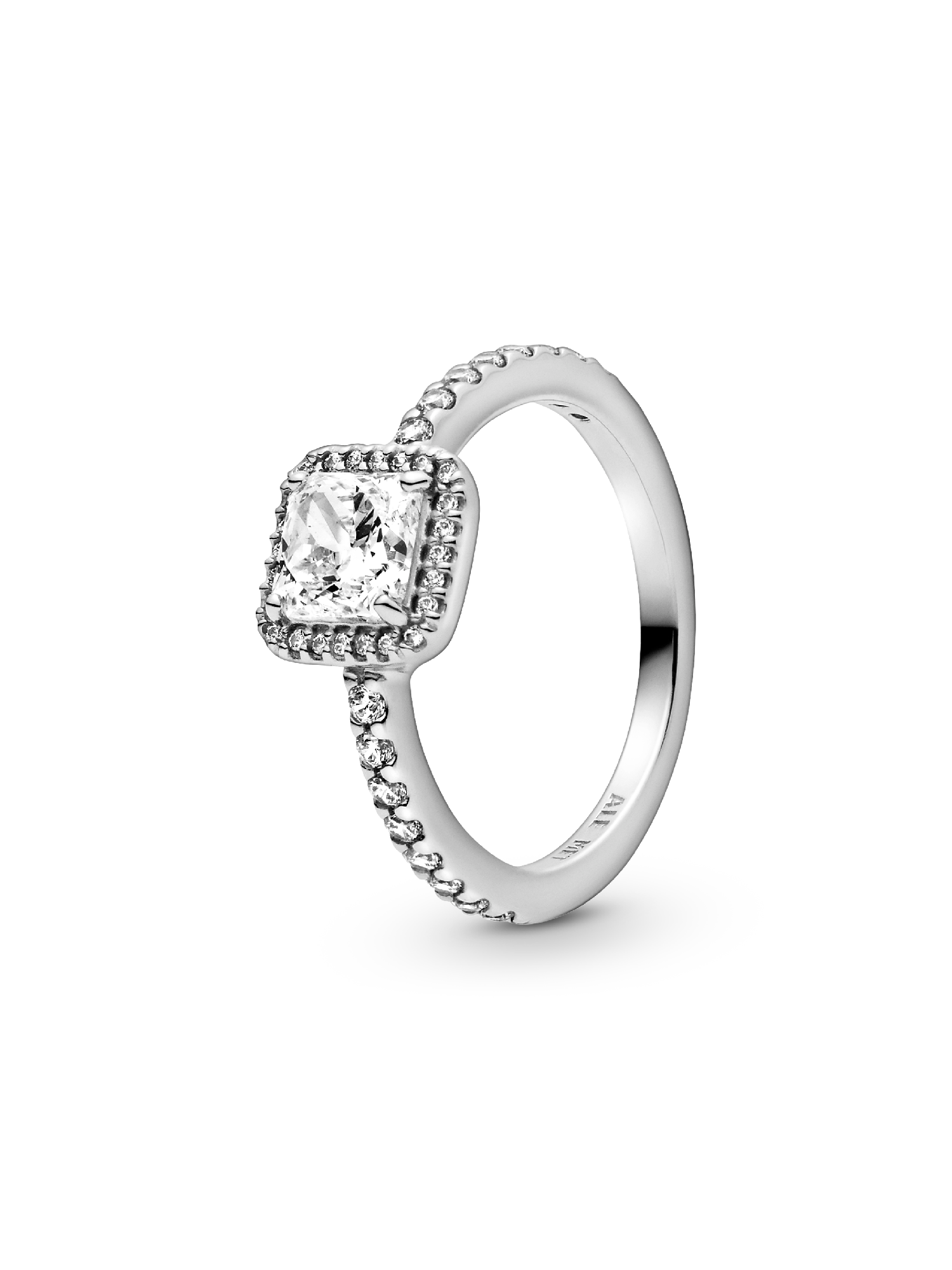 Firkantet halo-ring med glitrende steiner