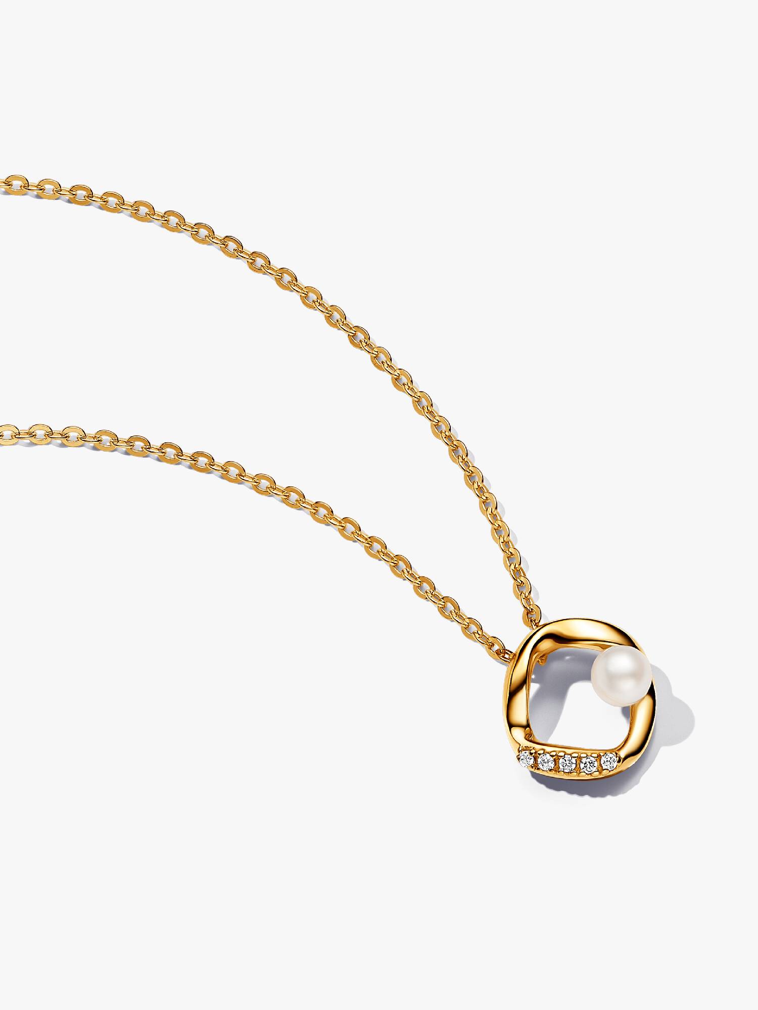 Organisk Formet Pavé Sirkel og Behandlet Ferskvannskulturperle Collier Halskjede