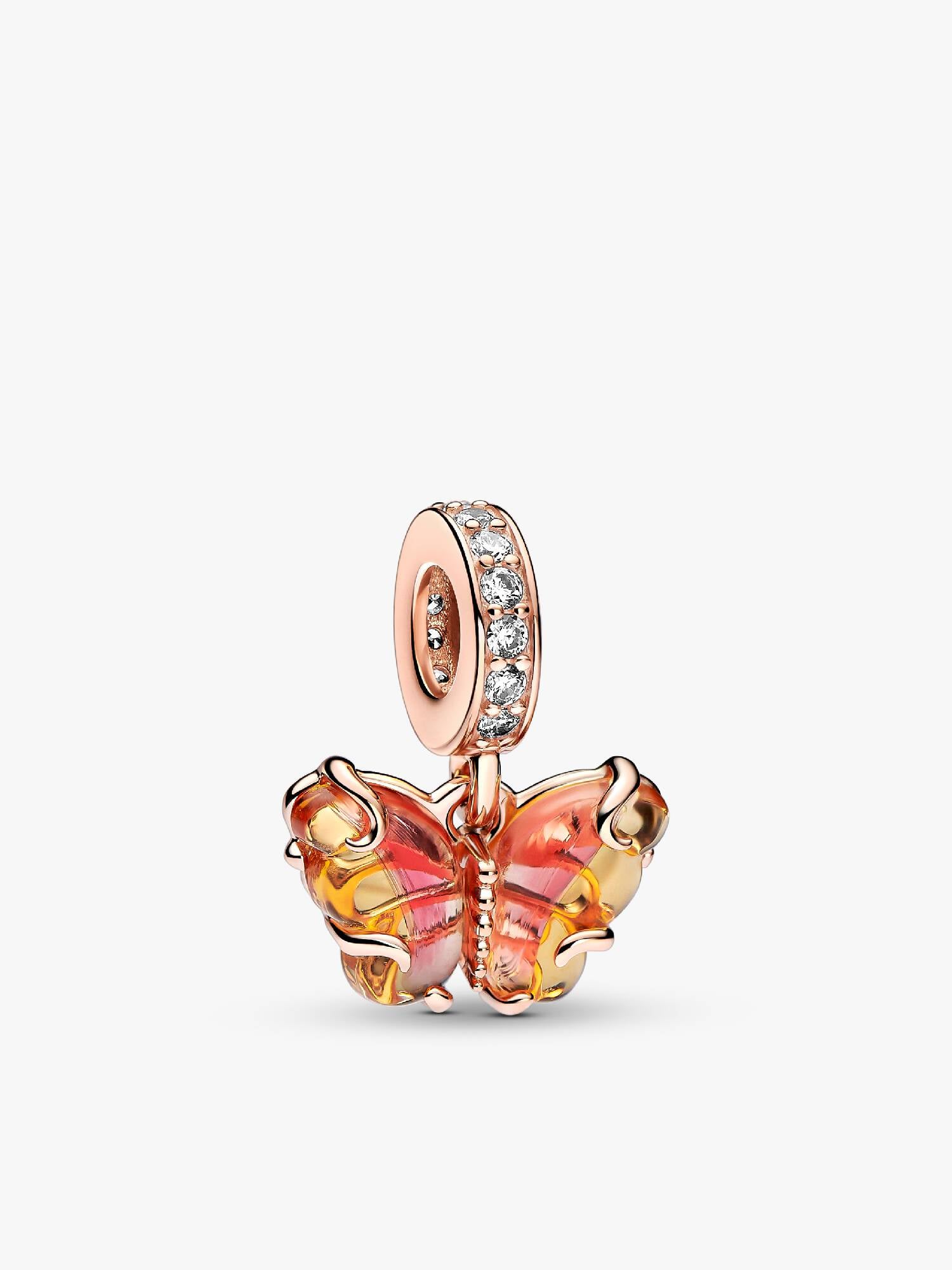 Rosa og Gul Muranoglass Sommerfugl Hengende Charm