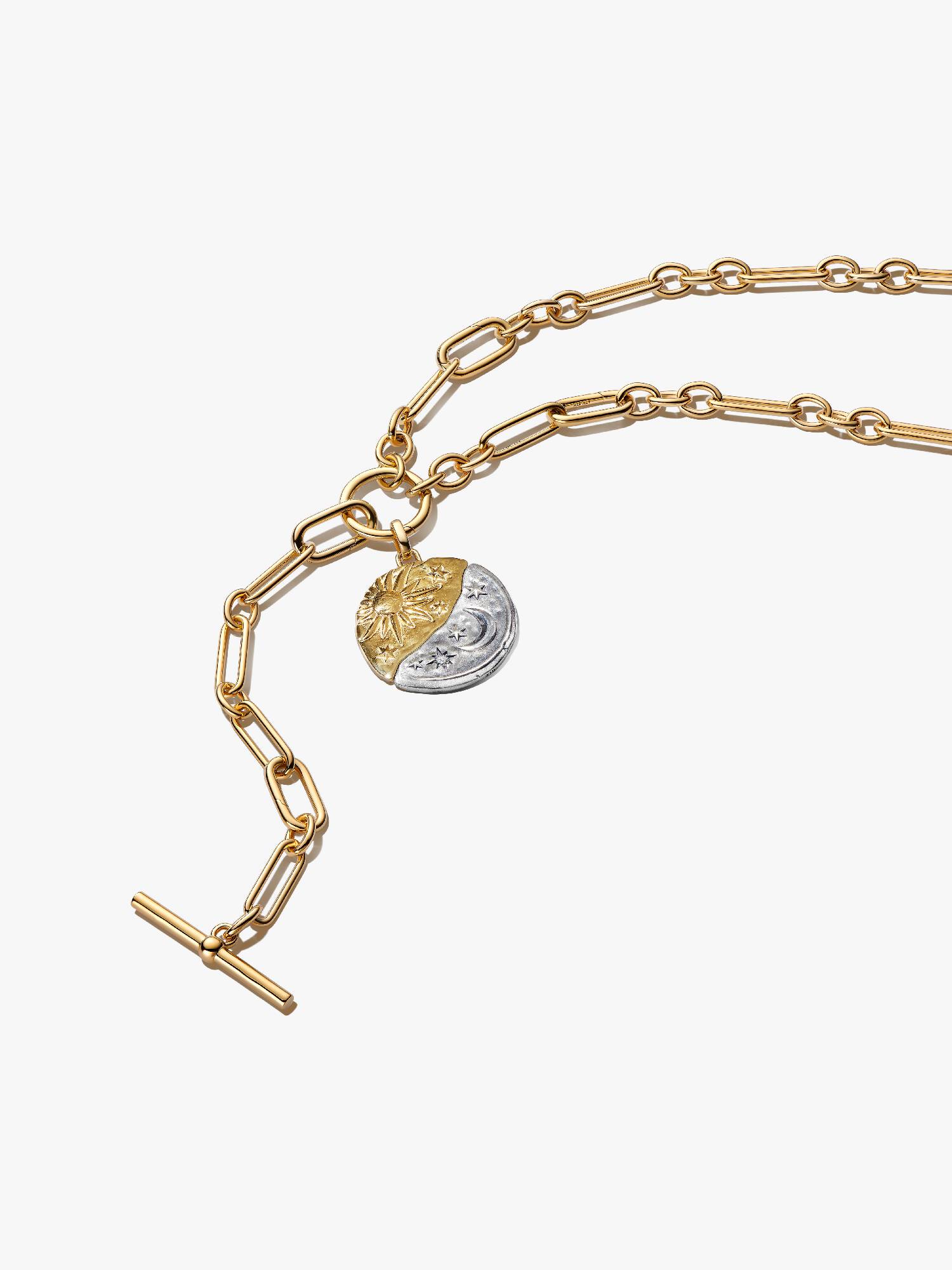 Oversized Sol og Måne Medaljong Halskjedesett