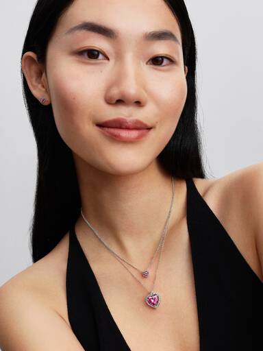 Pink Halo Hjerte Collier Halskjede