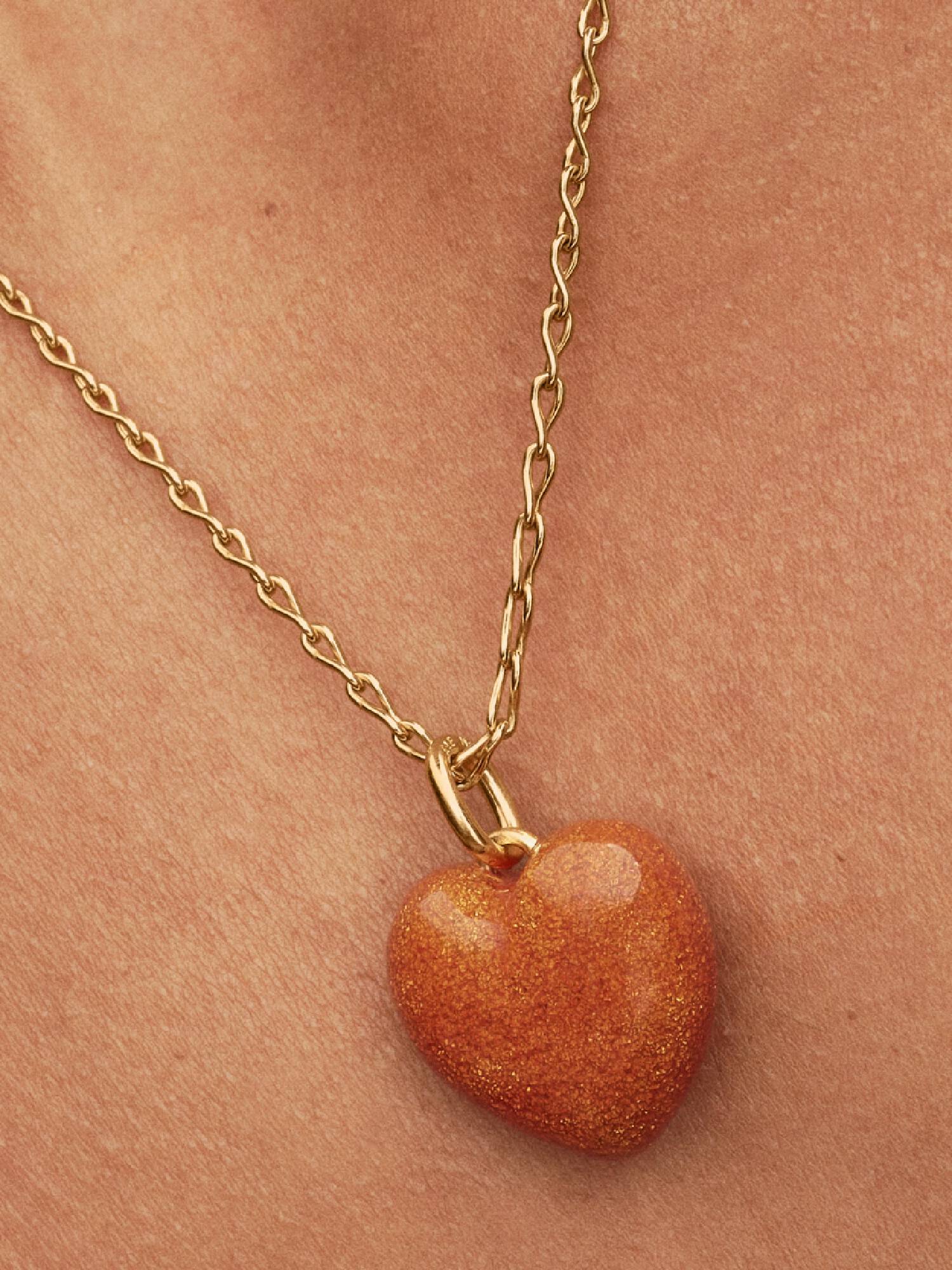 Oransje Oppblåst Hjerte Charm