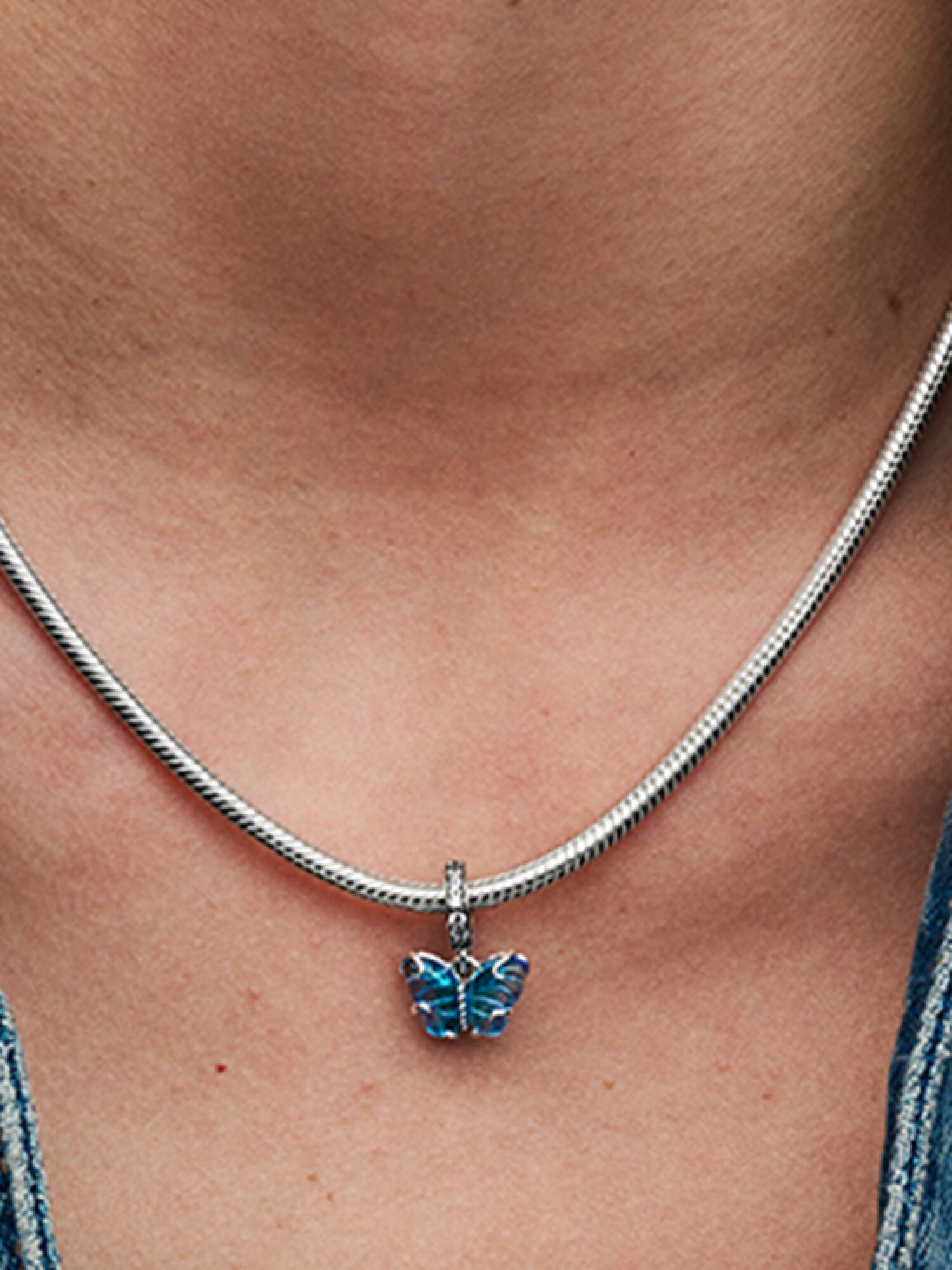 Blå Muranoglass Sommerfugl Hengende Charm
