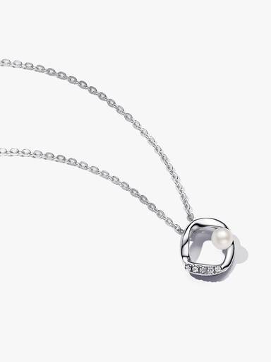 Organisk Formet Pavé Sirkel og Behandlet Ferskvannskulturperle Collier Halskjede