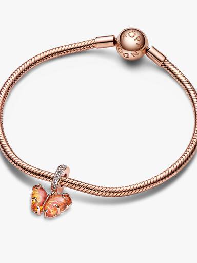 Rosa og Gul Muranoglass Sommerfugl Hengende Charm