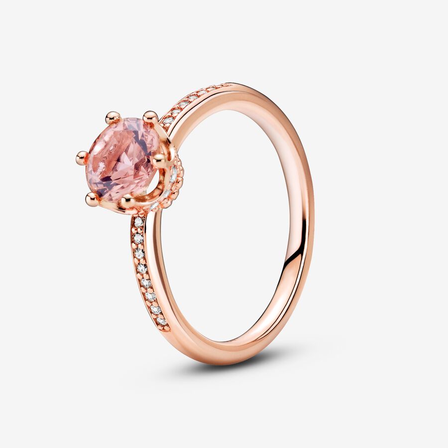 Rosa Funklende Krone Solitaire Ring image number 0