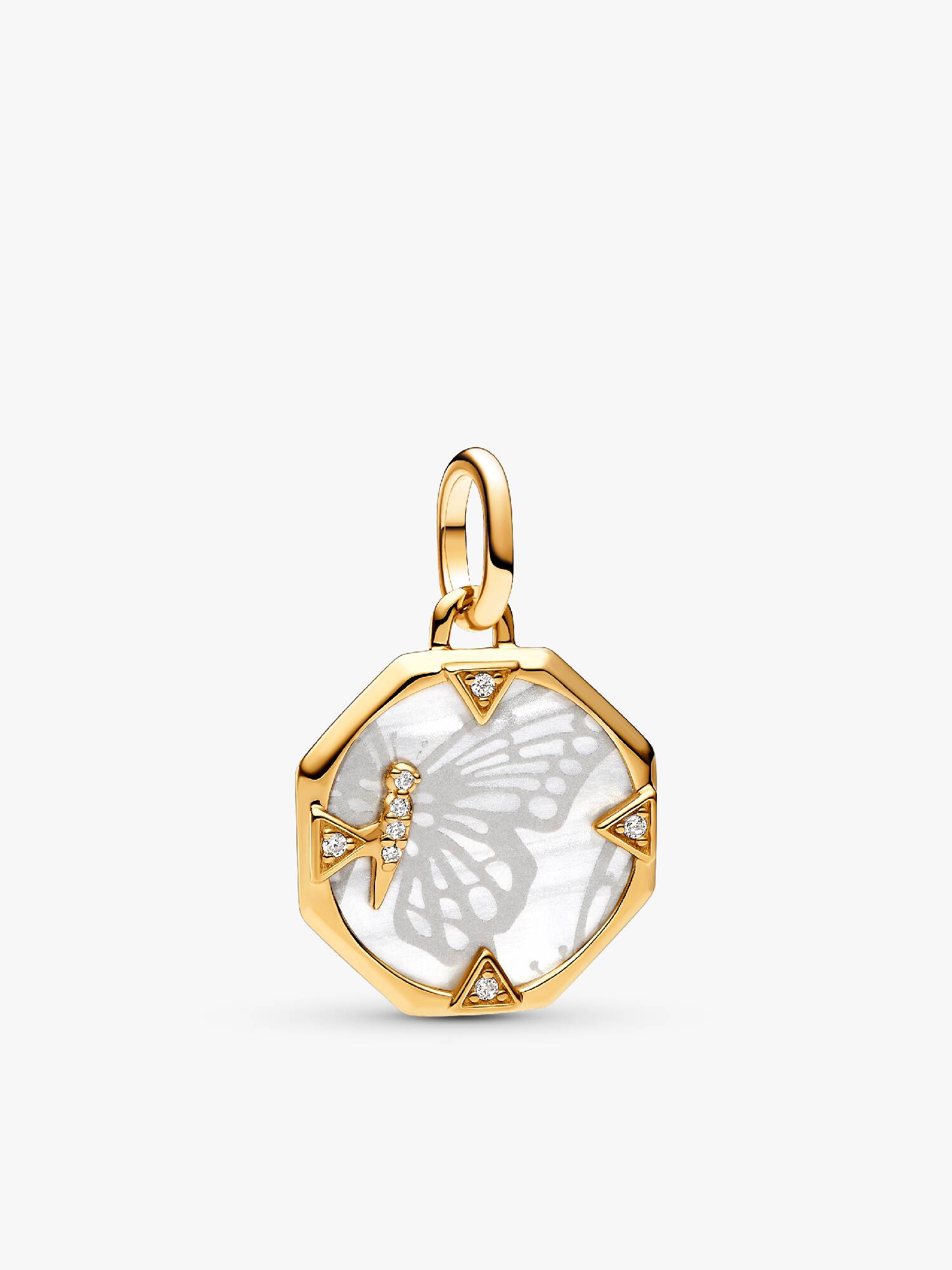 Medaljongformet Charm med Perlemorskimrende Sommerfugl