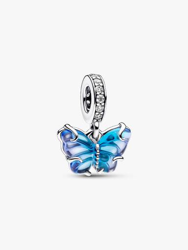 Blå Muranoglass Sommerfugl Hengende Charm