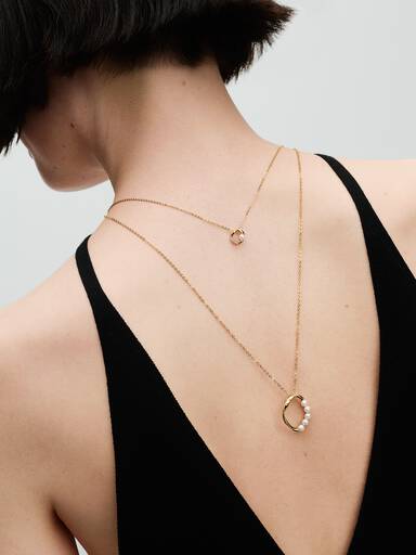 Organisk Formet Pavé Sirkel og Behandlet Ferskvannskulturperle Collier Halskjede