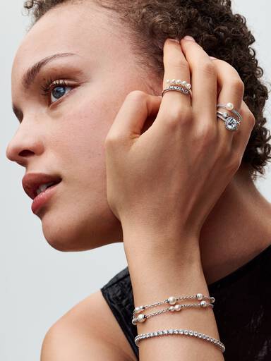 Behandlet Ferskvannskulturperle og Pavé Åpen Ring