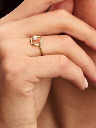 Organisk Formet Pavé Sirkel og Behandlet Ferskvannskulturperle Ring