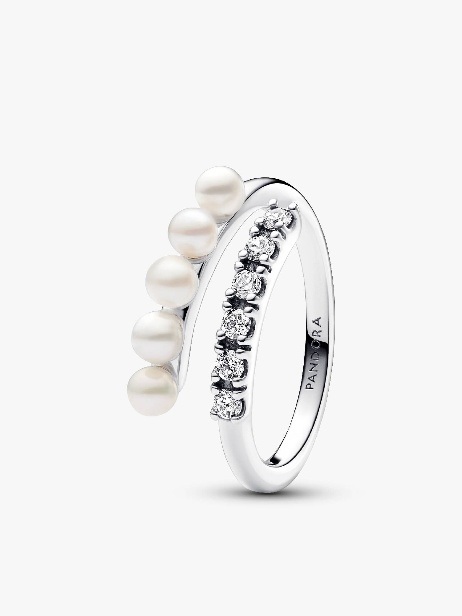 Behandlet Ferskvannskulturperle og Pavé Åpen Ring