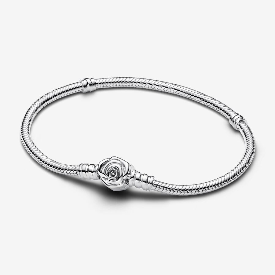 Pandora Moments Slangekjedearmbånd med Utsprunget Rose Lås image number 0