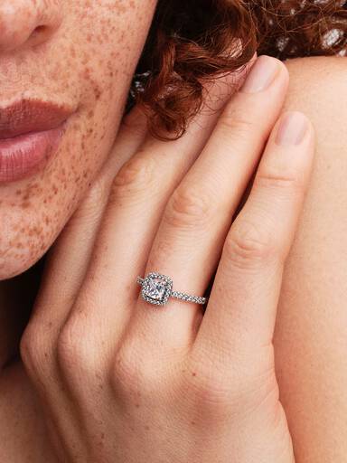 Funklende Firkantet Halo Ring