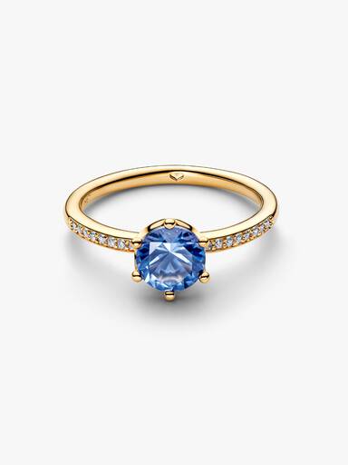 Blå Funklende Krone Solitaire Ring