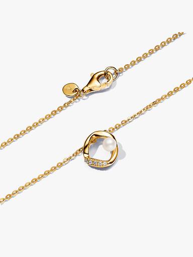 Organisk Formet Pavé Sirkel og Behandlet Ferskvannskulturperle Collier Halskjede