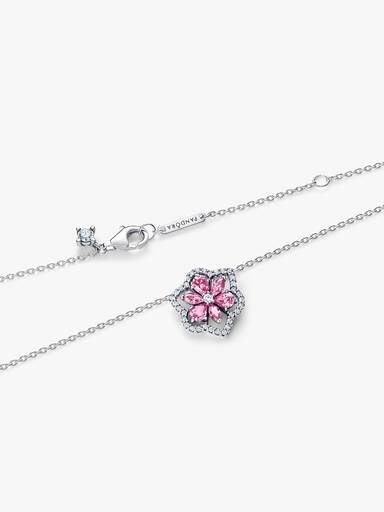 Halskjede med Herbarium Funklende Pink Blomst Anheng