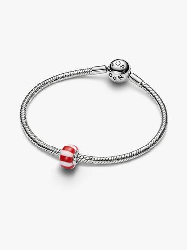 Rød Sukkertøystokk Muranoglass Charm