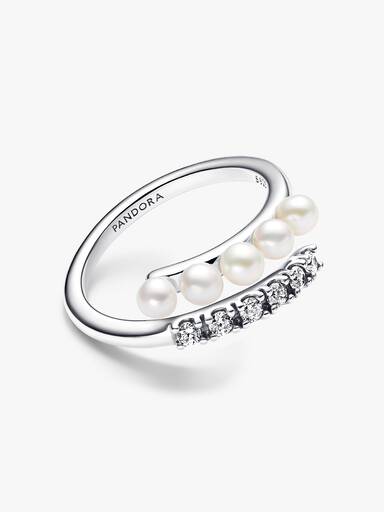 Behandlet Ferskvannskulturperle og Pavé Åpen Ring