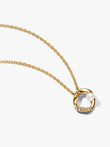 Organisk Formet Pavé Sirkel og Behandlet Ferskvannskulturperle Collier Halskjede