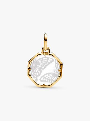 Medaljongformet Charm med Perlemorskimrende Sommerfugl