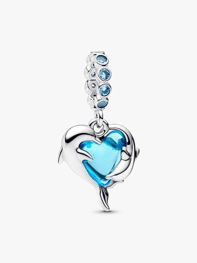 Delfiner Hengende Charm i Blått Muranoglass