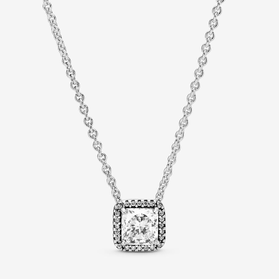 Silver necklace with clear cubic zirconia image number 0