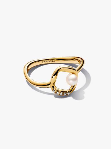 Organisk Formet Pavé Sirkel og Behandlet Ferskvannskulturperle Ring