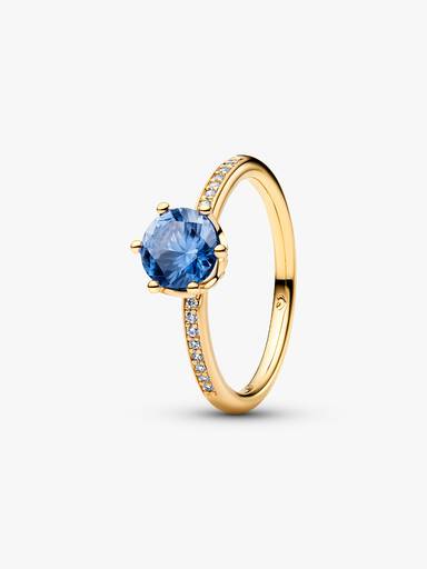 Blå Funklende Krone Solitaire Ring