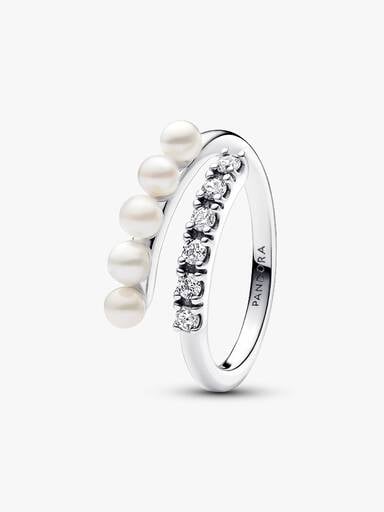 Behandlet Ferskvannskulturperle og Pavé Åpen Ring