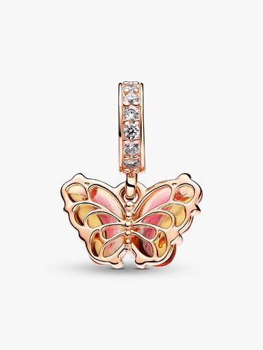 Rosa og Gul Muranoglass Sommerfugl Hengende Charm