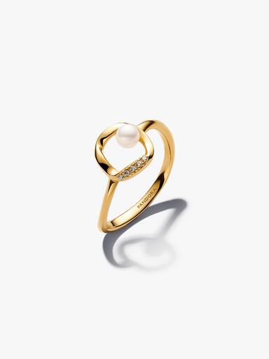 Organisk Formet Pavé Sirkel og Behandlet Ferskvannskulturperle Ring