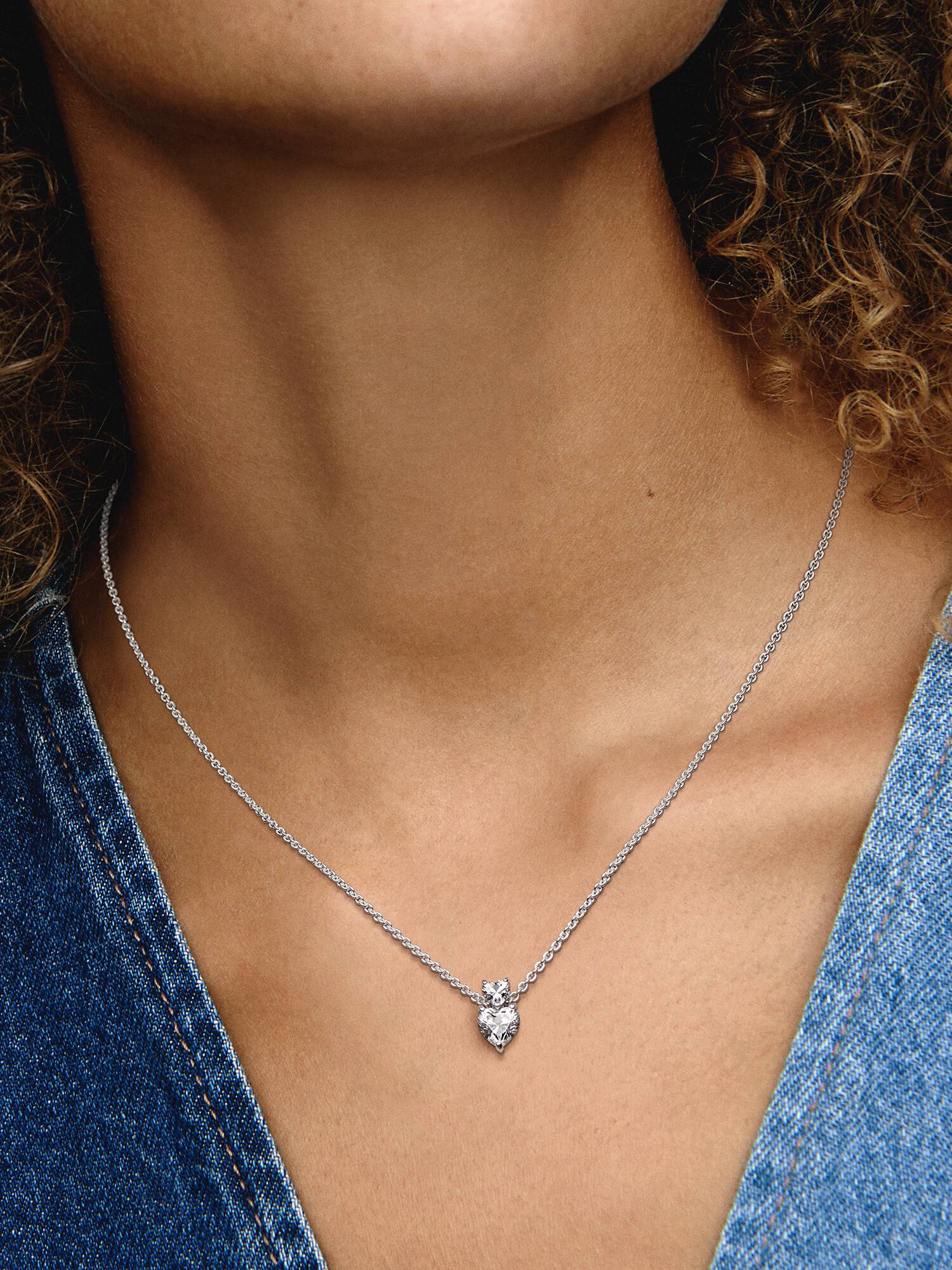 Dobbelt Hjerte Anheng Funklende Collier Halskjede