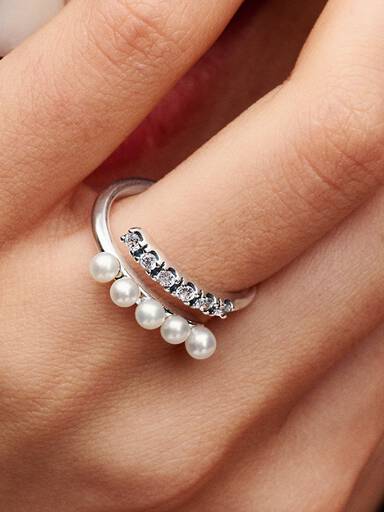 Behandlet Ferskvannskulturperle og Pavé Åpen Ring