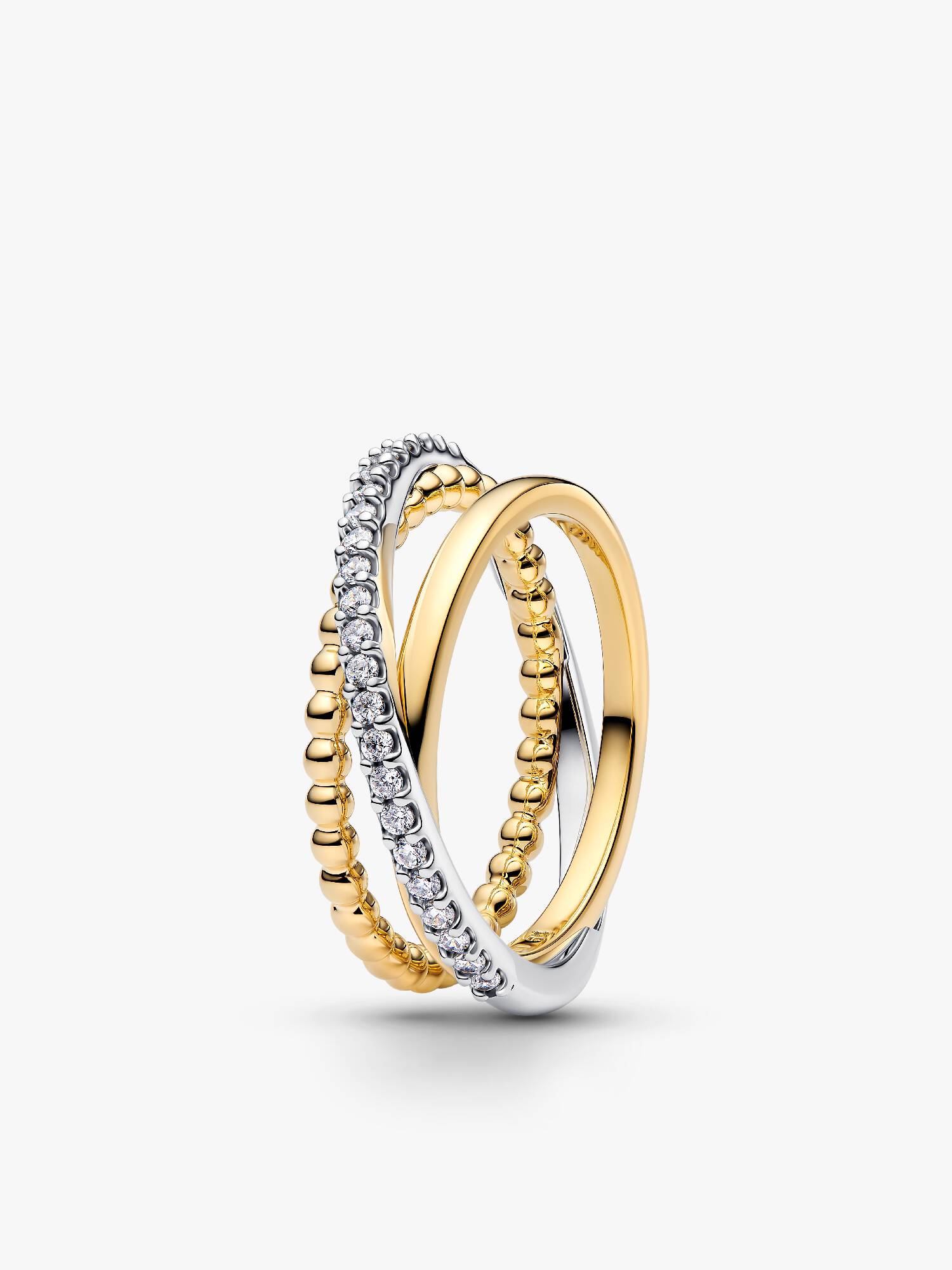 Crossover Kugler & Pavé Ring med Tre Bånd