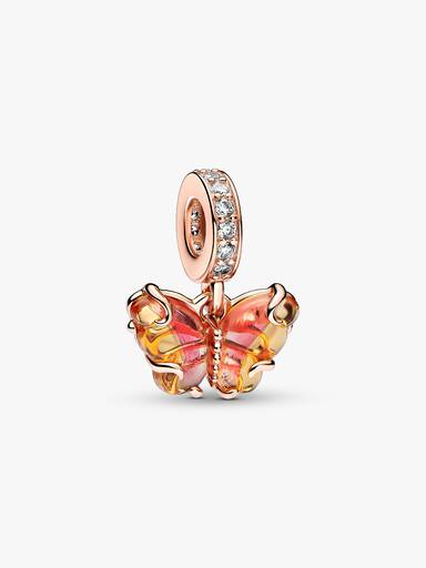 Rosa og Gul Muranoglass Sommerfugl Hengende Charm
