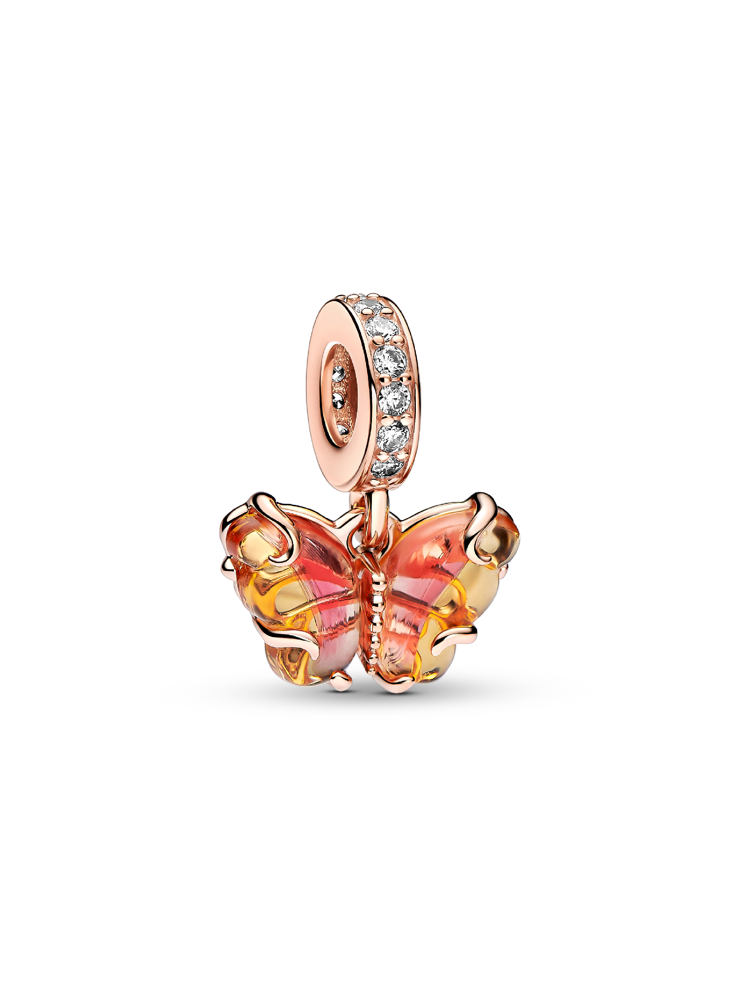 Rosa og Gul Muranoglass Sommerfugl Hengende Charm