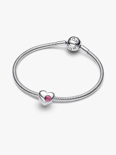 Hjerteformet Charm med Rosa Stein