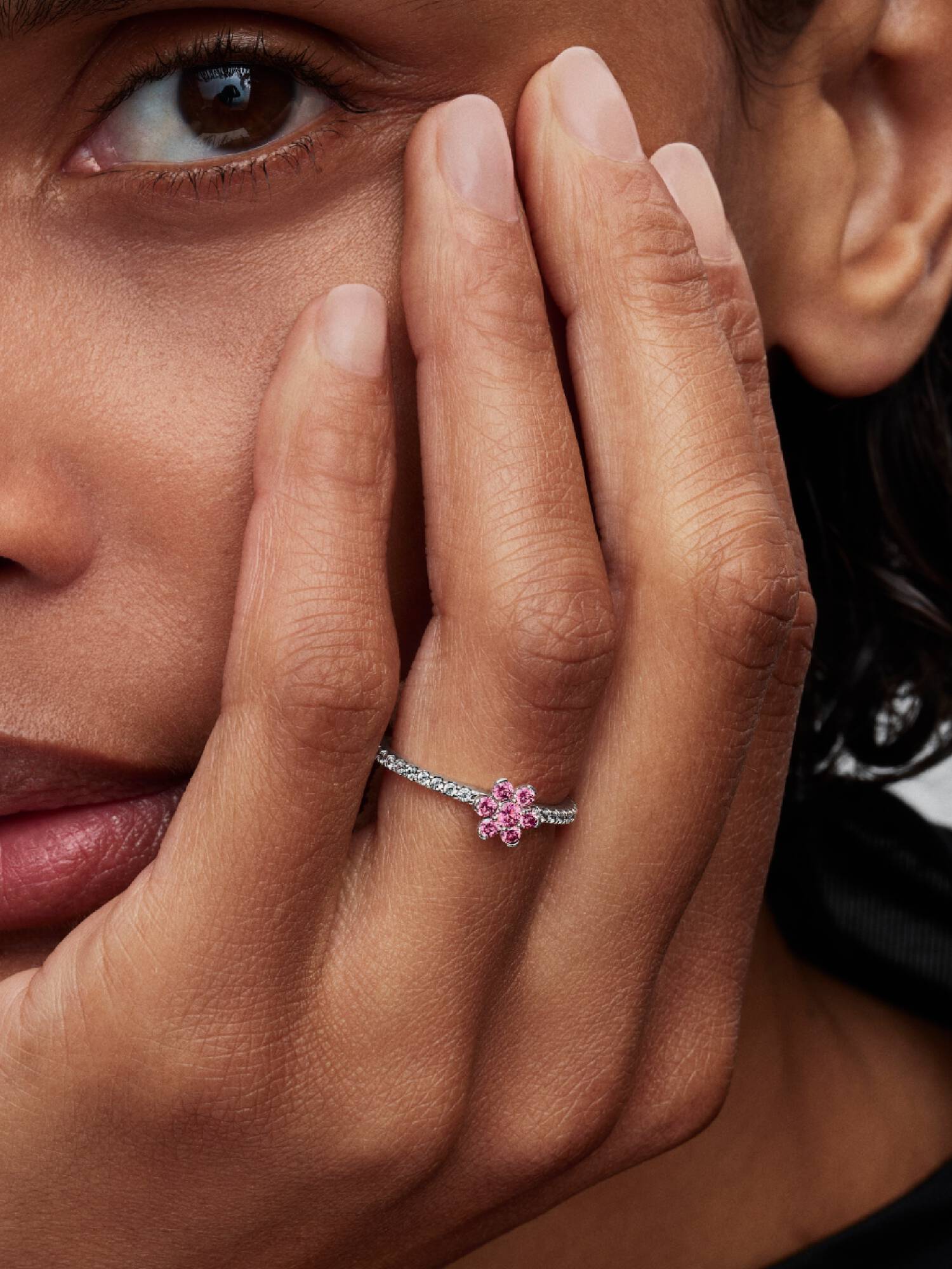 Funklende Pink Blomst Ring