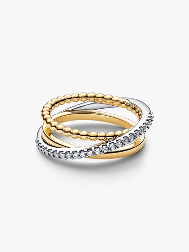 Crossover Kugler & Pavé Ring med Tre Bånd